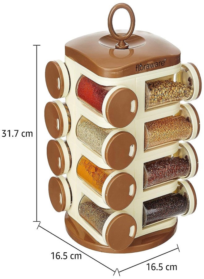 Floraware Revolving 16 Jars Spice Rack, Kitchen Masala Box, Light Brown, BPA Free - Image 2